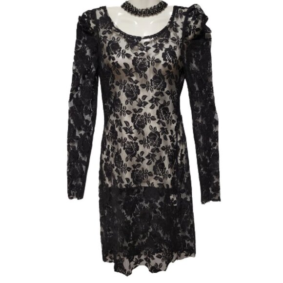 𝅺BLACK Lace Long Sleeve See Through Dress Sizes S  M  L  XL - NWOT - Picture 1 of 12